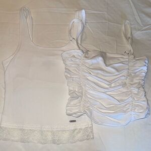 Hollister White Fitted Crop Tank Top Set